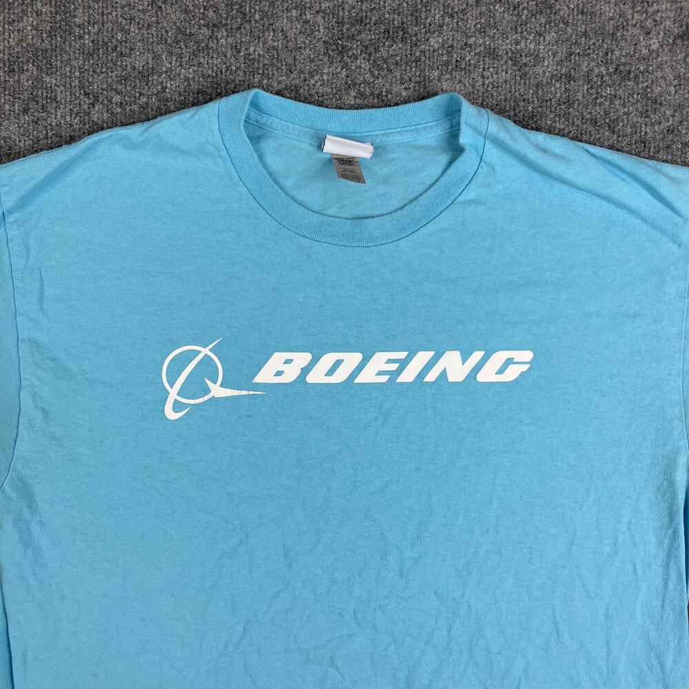 Boeing T-Shirt Mens Size L Blue Aviation Graphic Logo‎ Tee Plane Travel Casual